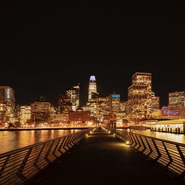 San Francisco City, Cityscape, Black background, Night time, City lights, Skyscrapers, Waterfront, Pier