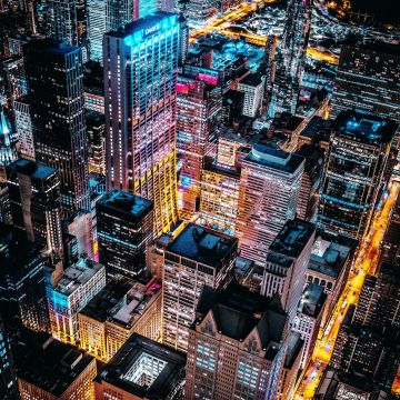 Chicago, Skyline, Skyscrapers, Cityscape, Night, City lights, Aerial view, Willis Tower, Illinois, USA