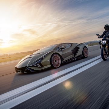 Ducati Diavel 1260 Lamborghini, Lamborghini Sián FKP 37, Race track, 2021, 5K