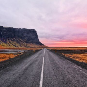 Open Road, Cliff, Horizon, Landscape, Plateau, Iceland, Calm, Hill, Pink sky, 5K