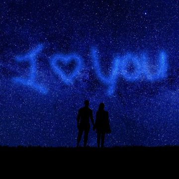 I Love You, Starry sky, Couple, Silhouette, Heart shape, Valentine's Day, Relationship, Together, Outer space, Night sky, 5K, February