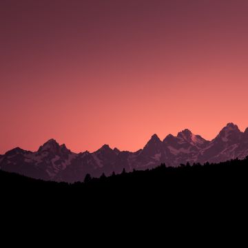 Grand Teton National Park, Teton Range, USA, Silhouette, Glacier mountains, Snow covered, Sunset Orange, Clear sky, Mountain Peaks, Scenery