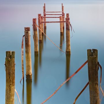 Broken Pier, Body of Water, Seascape, Long exposure, Ocean, Reflection