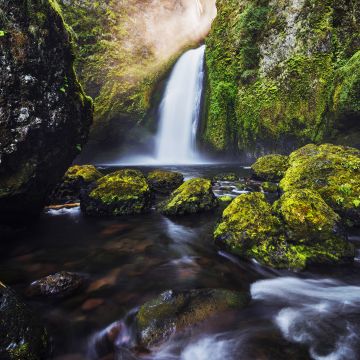 Waterfalls, Green Moss, Water Stream, Long exposure, HDR, Rocks, Landscape, Scenery