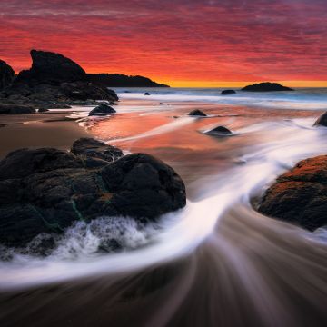 Marshall Beach, San Francisco, Sunset, Orange sky, Seascape, Long exposure, Ocean, Rocks, Scenery, Landscape