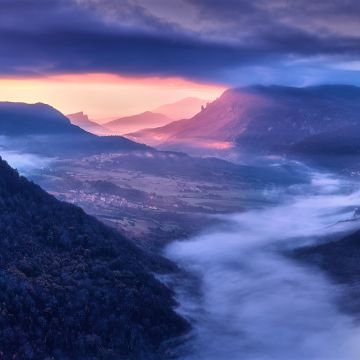 Mountains, Sunrise, Scenic, Early Morning, Countryside, Village, Sunlight, Hill Station, Clouds, Foggy, 5K