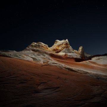 macOS Big Sur, Night, Stock, Sedimentary rocks, Desert, Starry sky, Dark, iOS 14, 5K