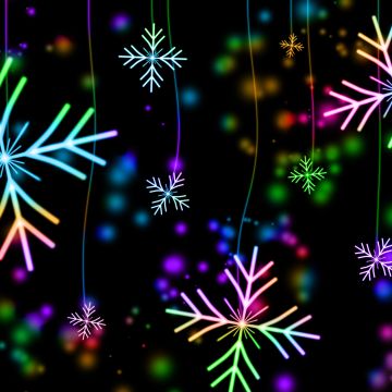 Snowflakes, Winter, AMOLED, Colorful, Black background, Bokeh, Navidad, Noel