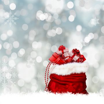 Gifts, Santa's bag, Presents, Bokeh, Lights, Christmas Eve, Xmas background, Navidad, Noel