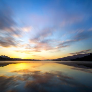 Crystal Springs Reservoir, California, Lake, Landscape, Reflection, Sunrise, Silhouette, Long exposure, 5K