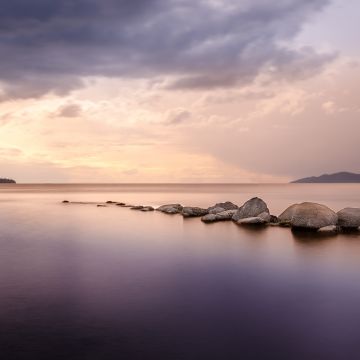 Second Beach, Vancouver, Seascape, Rocks, Long exposure, Body of Water, Cloudy Sky, Horizon, Sunset