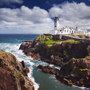 Fanad Lighthouse, Ireland, Coastal, Ocean, Seascape, Cloudy Sky, Rocky coast, Cliffs, Landscape, Horizon