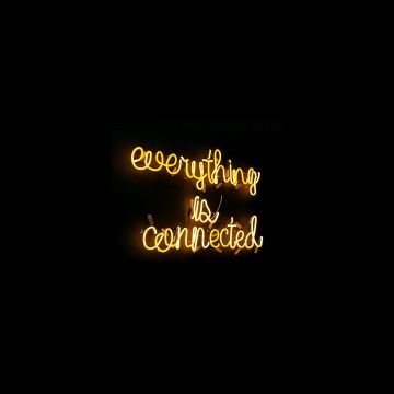 Everything is connected, Neon sign, Black background, Yellow