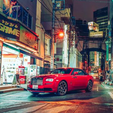Rolls-Royce Dawn Black Badge, Tokyo, 2021, Cityscape, Night, Streets, Lights, 5K, 8K
