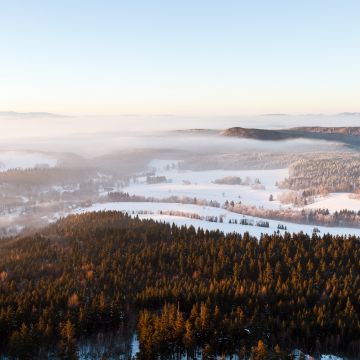 Stolowe Mountains National Park, Foggy, Mist, Landscape, Winter, Poland, 5K