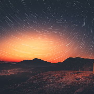 Sunset, Star trail, Dawn, Landscape, Dusk, Golden hour, 5K