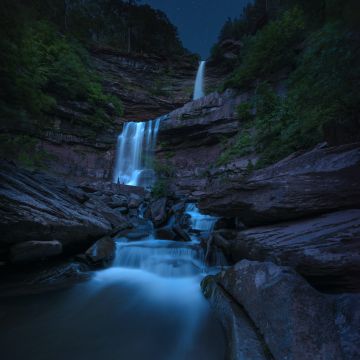 Kaaterskill Falls, Waterfall, Night, New York, USA