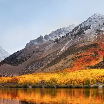 macOS High Sierra, Mountains, Stock, Landscape, Foggy, Autumn, Scenery, 5K