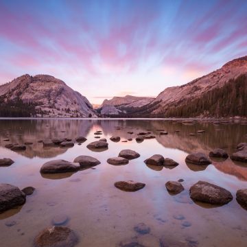 OS X Yosemite, Yosemite National Park, Lake, Rocks, Evening, Reflections, Mountains, California, Stock