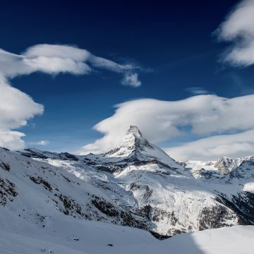 Matterhorn, Mountain Peak, Pennine Alps, Switzerland, Landscape, Clouds, Winter, Snow covered, Scenery