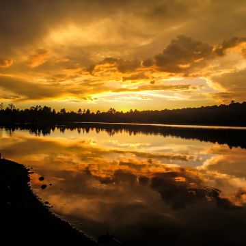 Kaibab Lake, Arizona, United States, Silhouette, Sunset, Cloudy Sky, Body of Water, Reflection, Landscape, Yellow