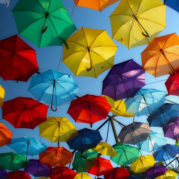 Umbrellas, Colorful, Street decoration, Multicolor, 5K