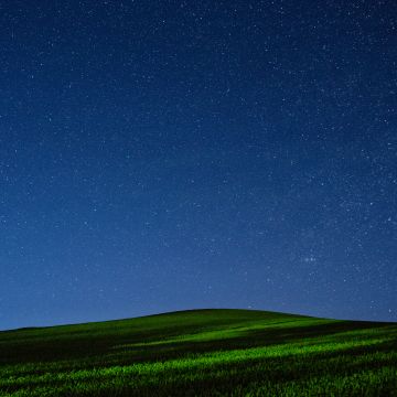 Palouse region, Washington State, Green Meadow, Night time, Starry sky, Landscape, Long exposure, Scenery, Grass field