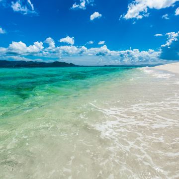 Sandy Cay Island, British Virgin Islands, Caribbean Sea, Seascape, Clouds, Blue Sky, Landscape, Tropical beach, Clear water, Horizon, 5K