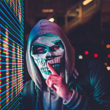 Mask, Hoodie, Person, Scary, LED lighting, 5K