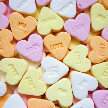 Heart Candies, Sweet candy, Confectionery, Delicious, Colorful, Shapes, Texture, Yellow, Pink