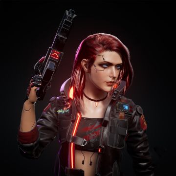 Female V, Artwork, Cyberpunk 2077, Dark background