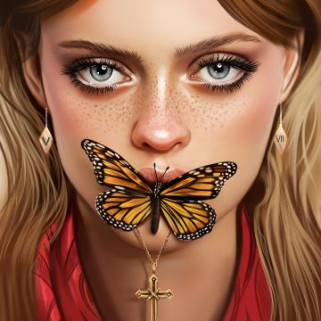 Beautiful girl, Butterfly, Portrait, Paint, Illustration, Vivid, Woman