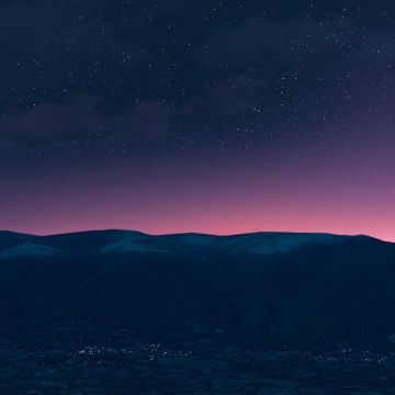 Silhouette, Mountain, Starry sky, Night time, Purple sky, Landscape, Dusk