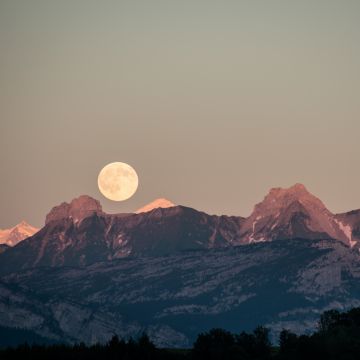 Mountains, Moon, Scenic, France, 5K, 8K