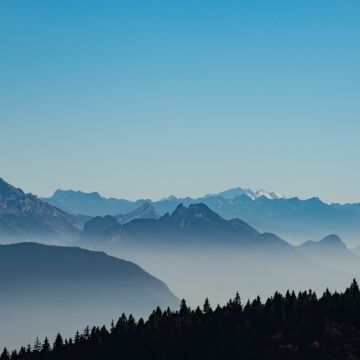 French Prealps, Mountain range, Foggy, Morning, Serene, Clear sky, French Prealps, France, 5K