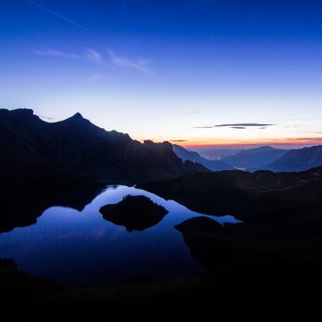 Schrecksee Lake, Sunset, Germany, Mirror Lake, Hinterstein, Landscape, Mirror Lake, Reflection, Mountain range, Silhouette, Dusk, Night time