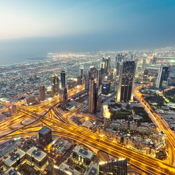 Dubai City, Aerial view, Cityscape, City lights, Long exposure, Skyline, United Arab Emirates, Skyscrapers, High rise building