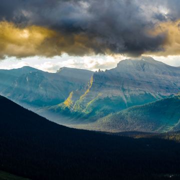 Logan Pass, Glacier National Park, Montana, Early Morning, Sunlight, Thick Clouds, Mountain range, Landscape