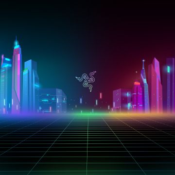 Razer, Cyber city, Neon, Colorful, Cityscape, Futuristic