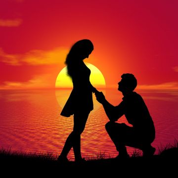 Couple, Proposal, Sunset, Silhouette, Romantic, Lovers, Together