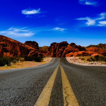 Valley of Fire State Park, Nevada, United States, Endless Road, Rock formations, Blue Sky, Clear sky, Red rocks, Western