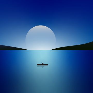 Moon, Night, Seascape, Sailing boat, Blue, Minimalist, 5K, 8K