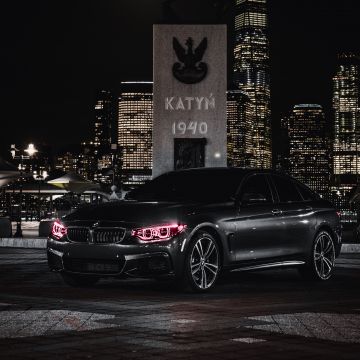 BMW M4, Black Edition, Angel Eyes, Night, City lights, 5K