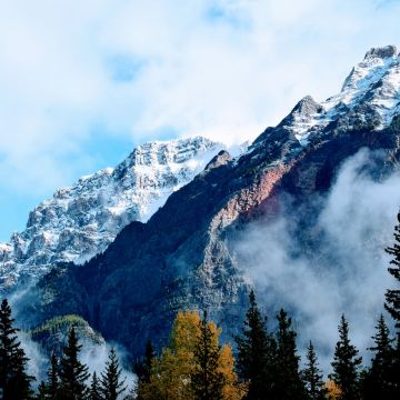 Jasper National Park, Jasper, Canada, Glacier mountains, Snowy Mountains, Cloudy, Mountain range, Mountain Peaks, Foggy, Landscape