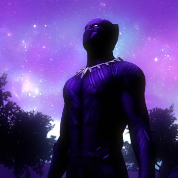 Black Panther, Superheroes, Marvel Comics, Purple sky, Outer space, Stars, Digital composition