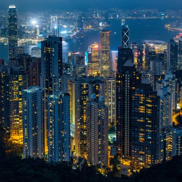 Hong Kong City, Aerial view, Skyline, Cityscape, City lights, Night time, Skyscrapers, High rise building