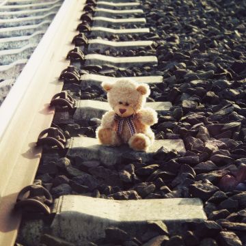 Teddy bear, Brown aesthetic, Railway track, Pattern, Stones, Lonely, Cute toy