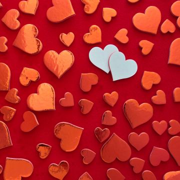 Red hearts, Heart shape, Red background, Pattern, Valentine's Day, Decoration, White heart, Aesthetic, 5K, February