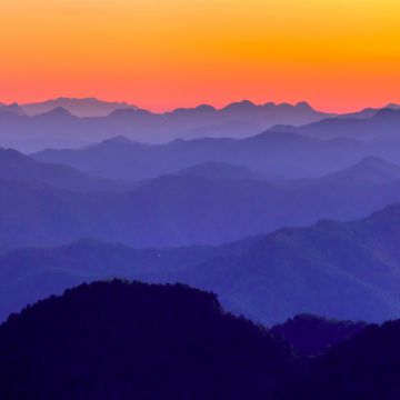 Blue Ridge Mountains, United States of America, Aerial view, Orange sky, Foggy, Landscape, Beautiful, Appalachian Mountains range, 5K