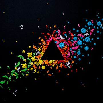 Paper Art, Origami, Panoply, Triangle, Geometrical, Multicolor, Colorful, Black background, Crafts, 5K